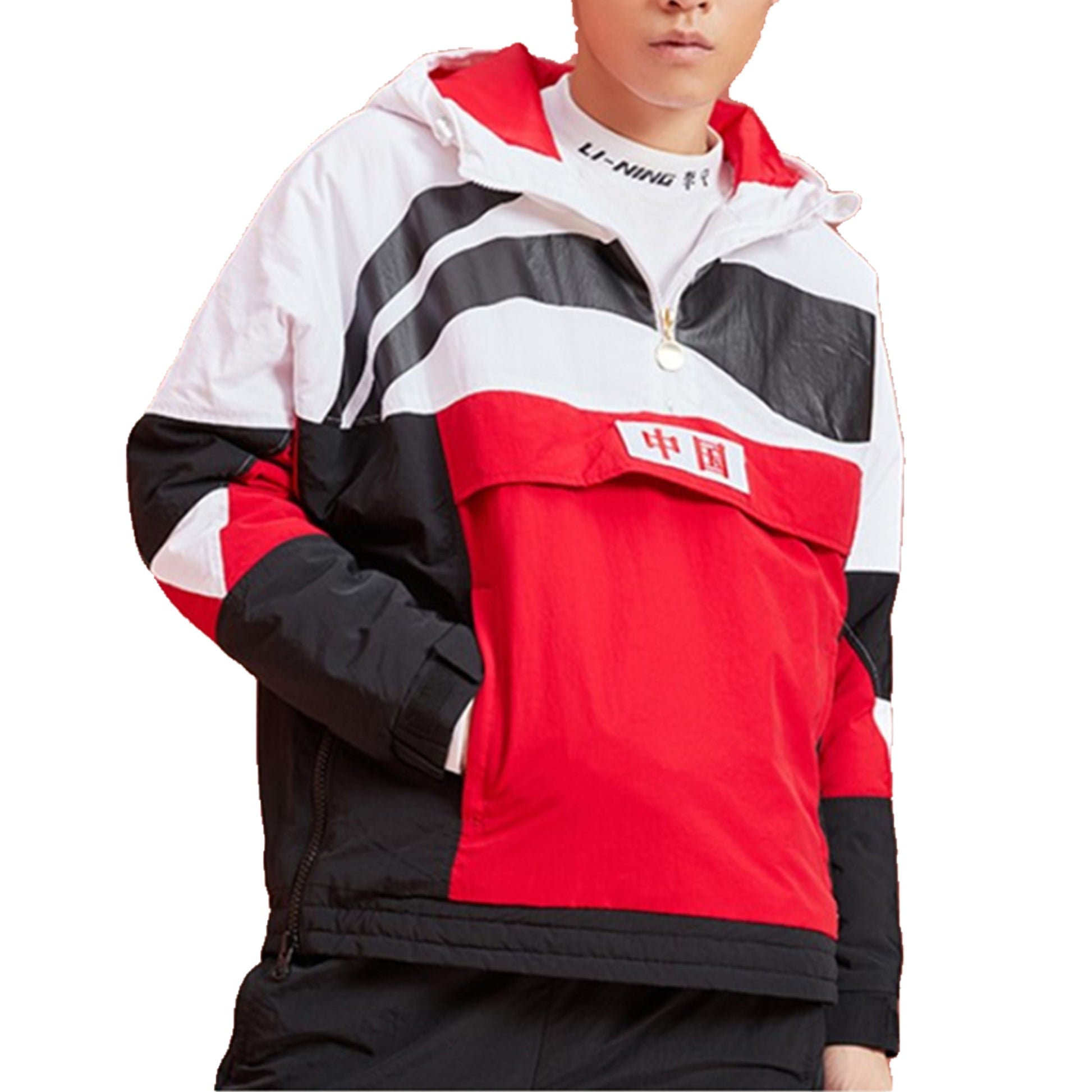 Li-Ning Large Logo Printing Colorblock Stay Warm Half Zipper Hooded Padded Jacket 'Red' AJMP017-1
