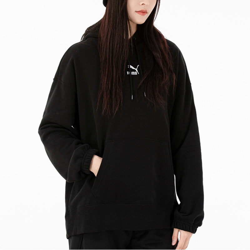 (WMNS) PUMA Classics Oversized TR Embroidery Logo Hoodie Black 535320-01