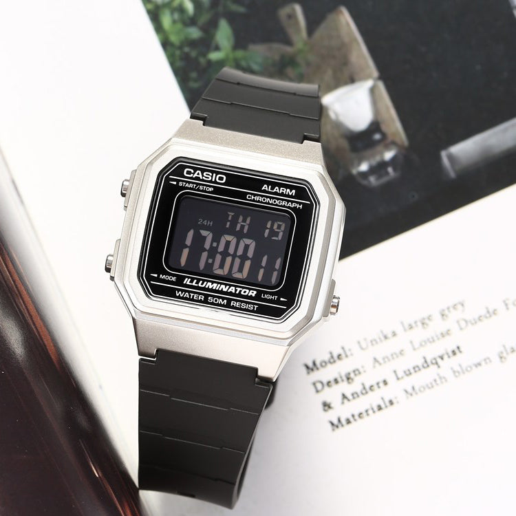 CASIO YOUTH Series STANDARD Retro Small 50 waterproof Sports Watch Strap Black Silver Digital W-217HM-7B
