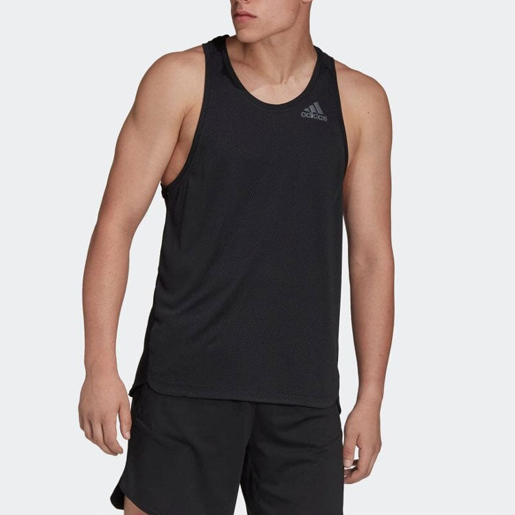 Men's adidas Solid Color Logo Printing Casual Sports Black Vest HB6527