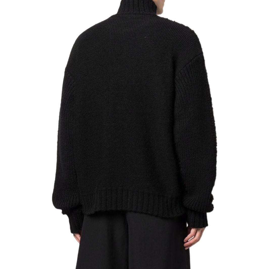 Men's Off-White FW22 Solid Color Logo Printing High Collar Wool Sweater Version Black OMHA130F21KNI00110101010