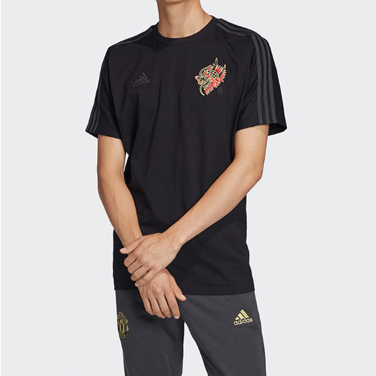 adidas Mufc Cny Tee Logo Alphabet Printing Round Neck Short Sleeve Black FH8544