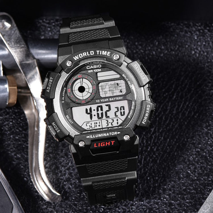 CASIO G Shock Quartz Waterproof Sports Shockproof Black Strap Mens Black Digital AE-1400WH-1A
