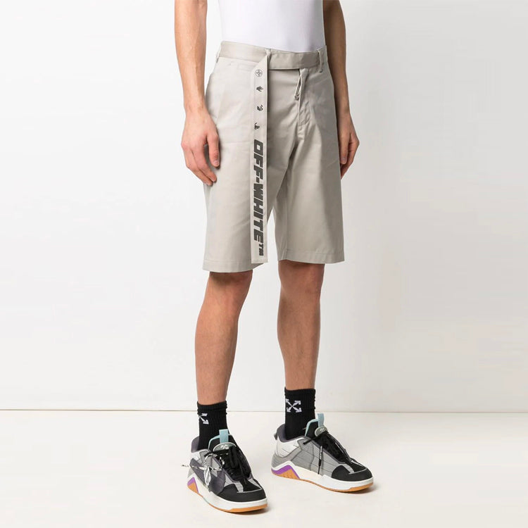 Off-White SS21 Belt Logo Knee-Length Shorts Loose Fit Beige OMCB050S21FAB0010510