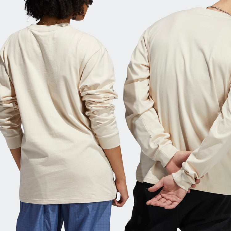 adidas Solid Color Logo Round Neck Long Sleeves Beige T-Shirt GL9985