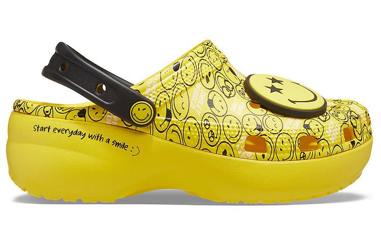 (WMNS) Crocs X Smiley Classic Clog Thick Sole Smiling Face clouds Sandals Yellow Black 207233-90H
