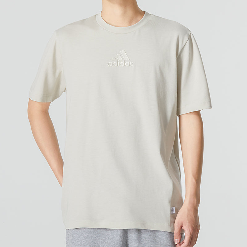 Men's adidas Solid Color Logo Athleisure Casual Sports Round Neck Short Sleeve White T-Shirt HU1511