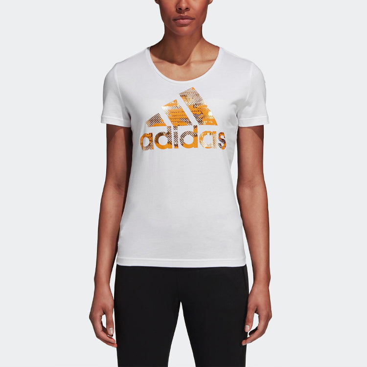 (WMNS) adidas Metallic Logo Training Short Sleeve White CD1956