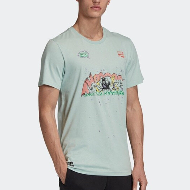 adidas Marvel Hulk Green Cartoon Printing Round Neck Short Sleeve light green FN1762