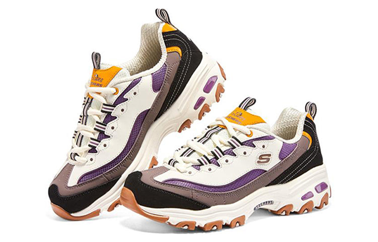 (WMNS) Skechers D'lites 1.0 Sneakers 'White Brown Black' 66666179-NTMT