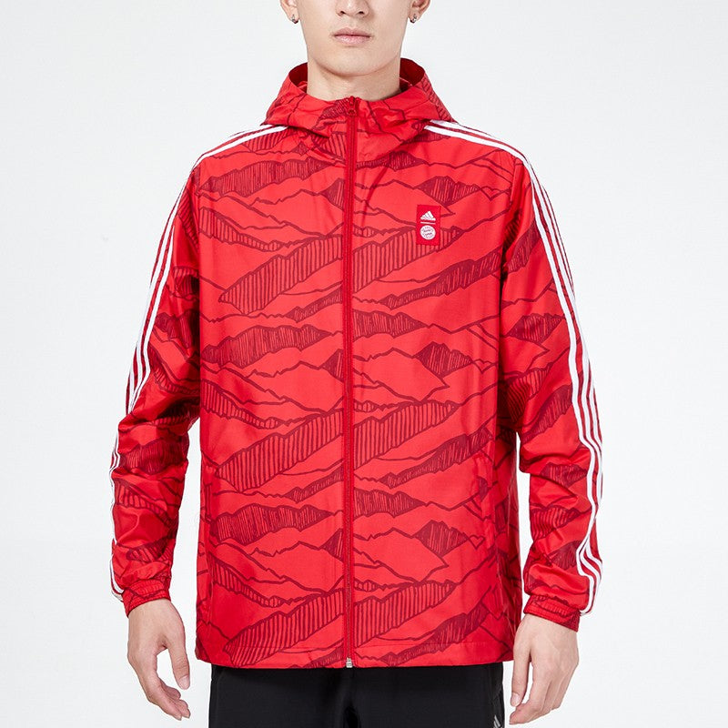 Men's adidas Soccer/Football Training Windproof Quick Dry Casual Woven Hooded Jacket Red GR0683