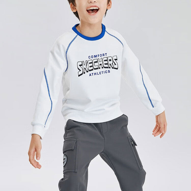 (GS) Skechers Letter Printed Crew Sweater 'White Blue' P423B025-0019