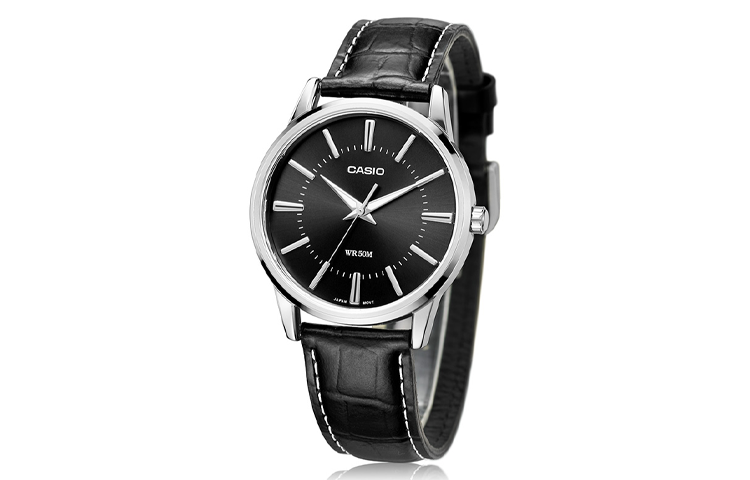 Casio Fashion Stylish Business Leather Strap Analog Watch 'Black Silver' MTP-1303PL-1AVEF