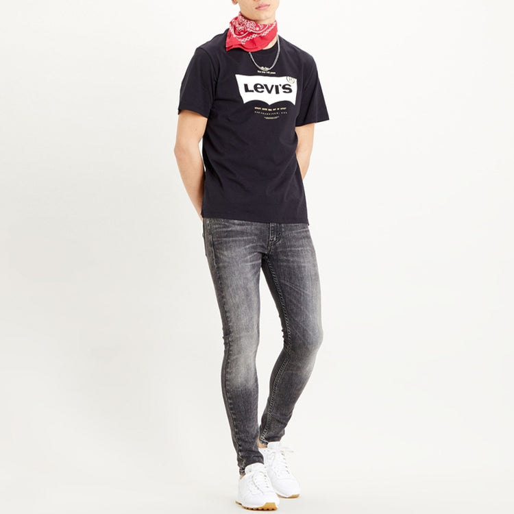 Men's Levis Logo Alphabet Printing Loose Round Neck Short Sleeve Black 22489-0301