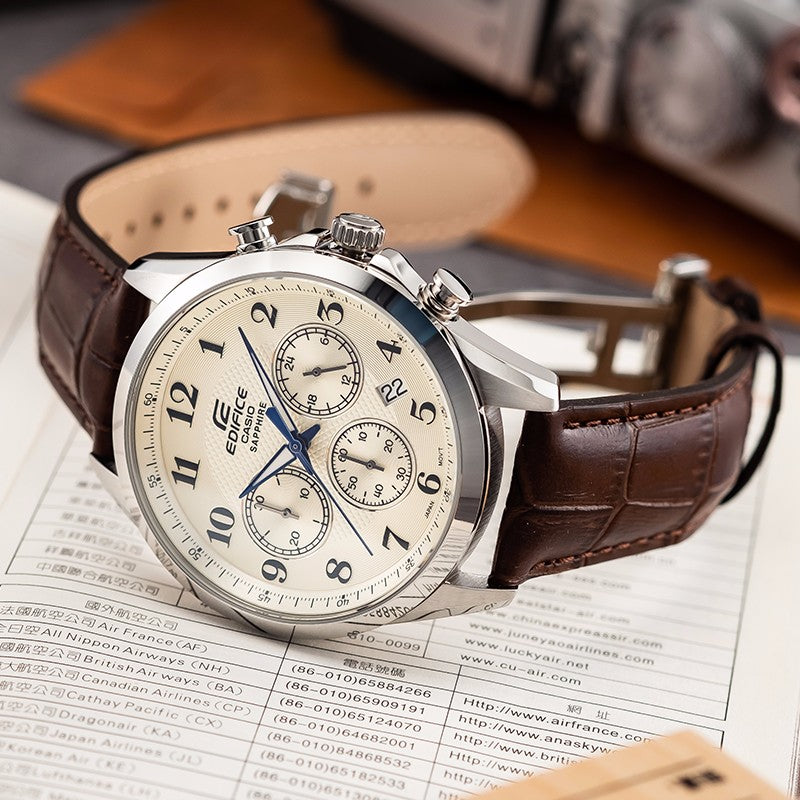 CASIO Edifice Men's Waterproof With Sapphire White/Black/ Sapphire Crystal Mens Brown Analog EFB-650L-7AVUPR