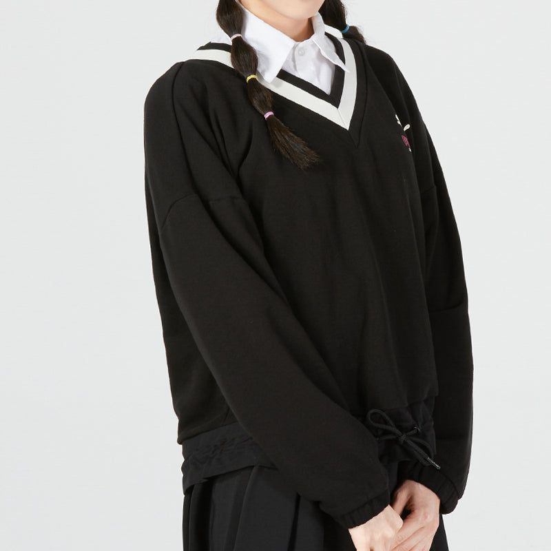 (WMNS) PUMA Logo V neck Sweatshirt 'Black' 537524-01