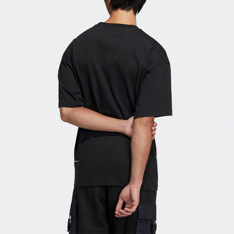 adidas originals Zipper Ss Tee Solid Color Sports Round Neck Short Sleeve Black HH9438