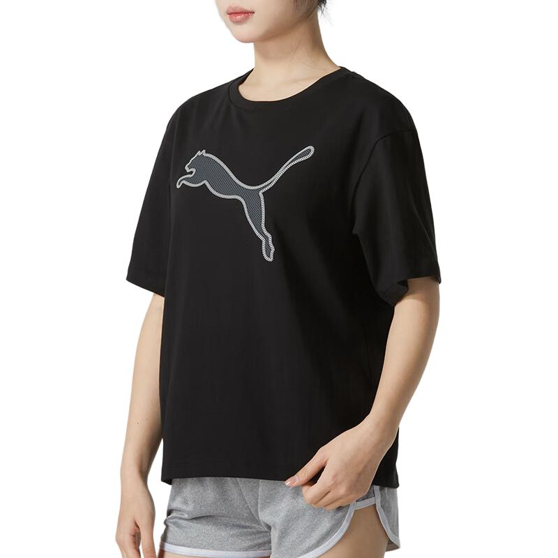 (WMNS) PUMA Graphic Sport T-Shirt 'Black Grey' 682164-01