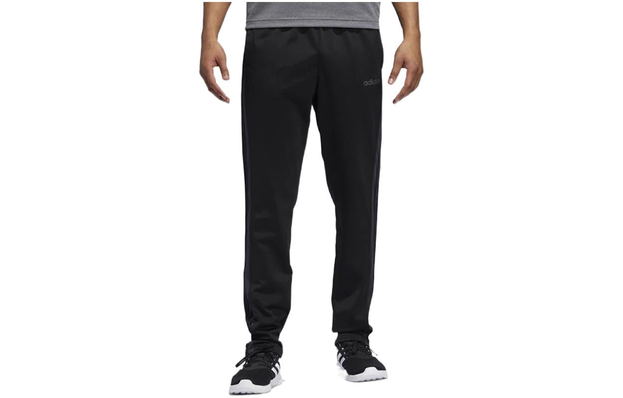 Men's adidas Solid Color Stripe Logo Embroidered Straight Sports Pants/Trousers/Joggers Black FL4870