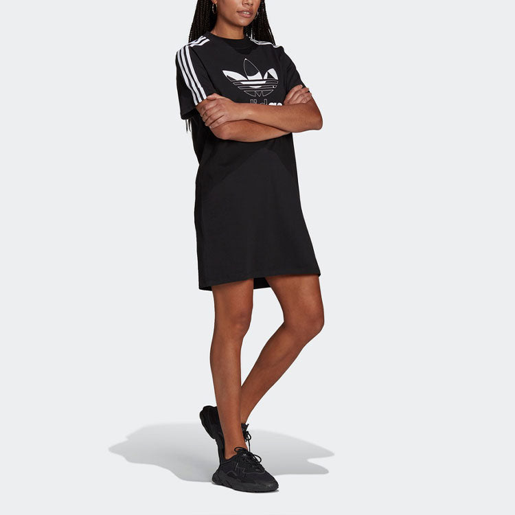 (WMNS) adidas originals Logo Printing Round-neck Short Sleeve Dress Black H20487