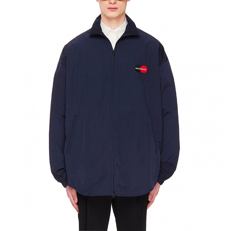 Men's Balenciaga Logo Zipper Stand Collar Jacket Blue 622002TIO508065