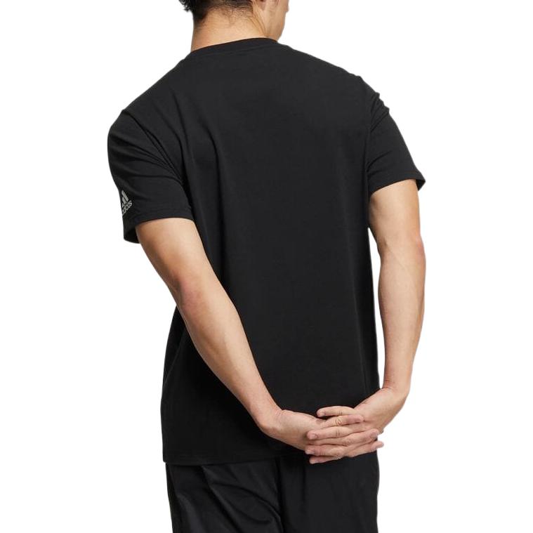 adidas Logo Sunset Printing Round Neck Short Sleeve Black HN0402