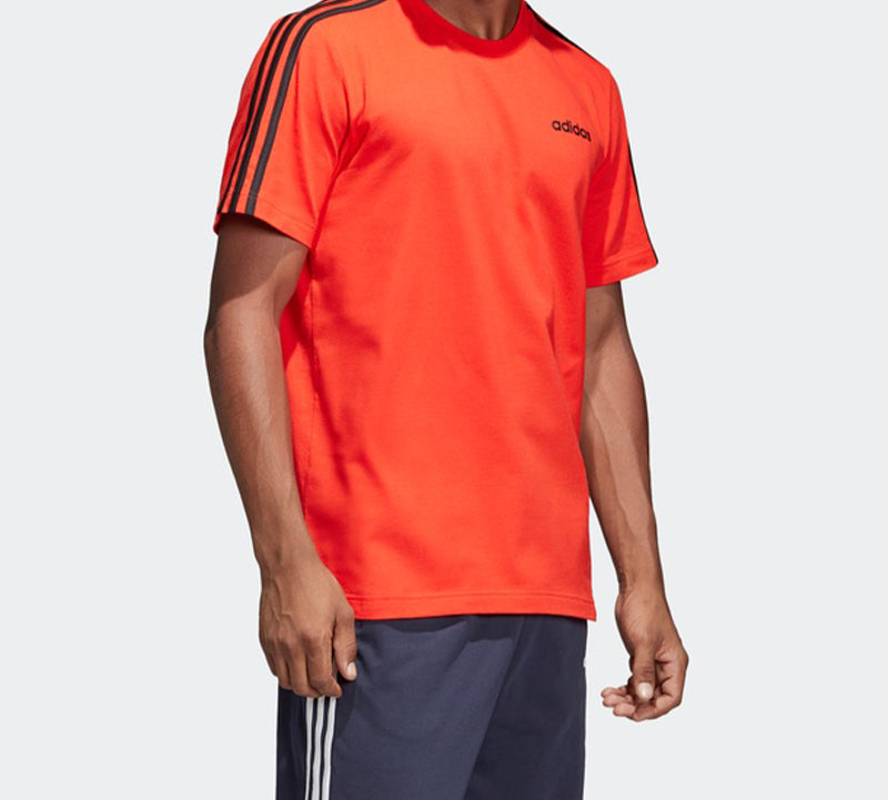 adidas E 3S Tee Classic Stripe Training Sports Round Neck Short Sleeve Red DU0444