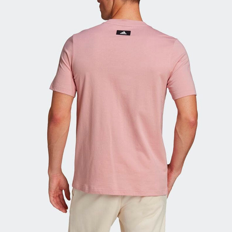 Men's adidas Logo Printing Round Neck Short Sleeve Japanese Version Pink T-Shirt HF4753