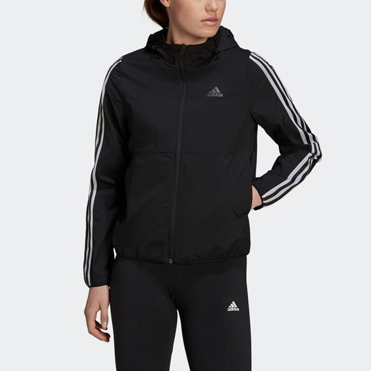 (WMNS) adidas Classic Stripe Woven Hooded Jacket Black GQ0596