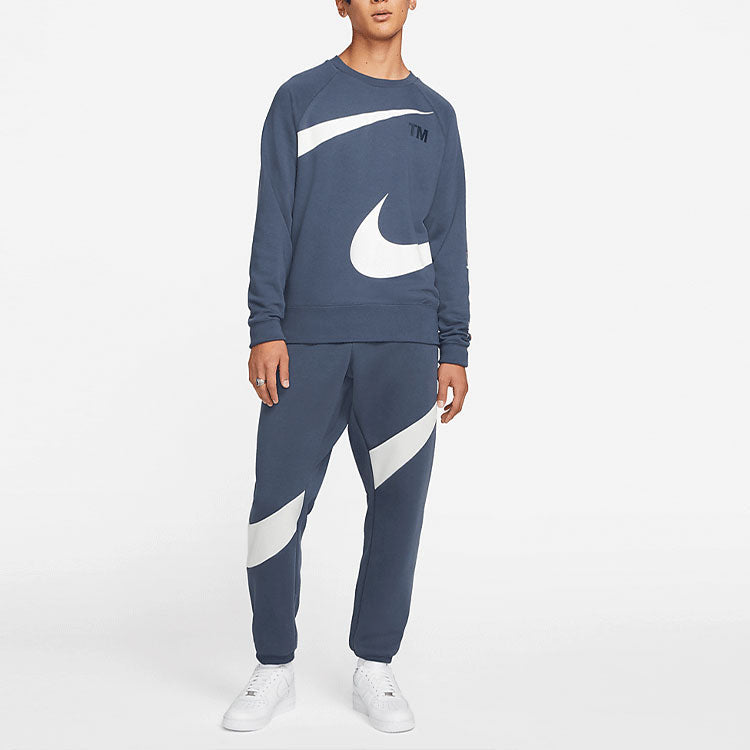 Men's Nike Swoosh Ft Crew Large Logo Printing Knit Round Neck Pullover Blue DD6097-437