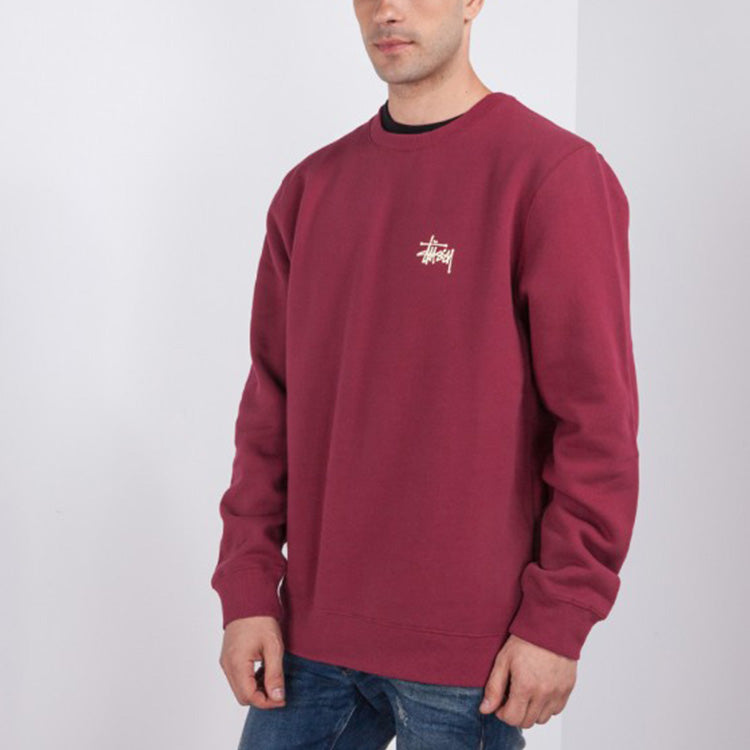 Men's Stussy Basic Back Alphabet Large logo Round Neck Long Sleeves Red 1914464WINE
