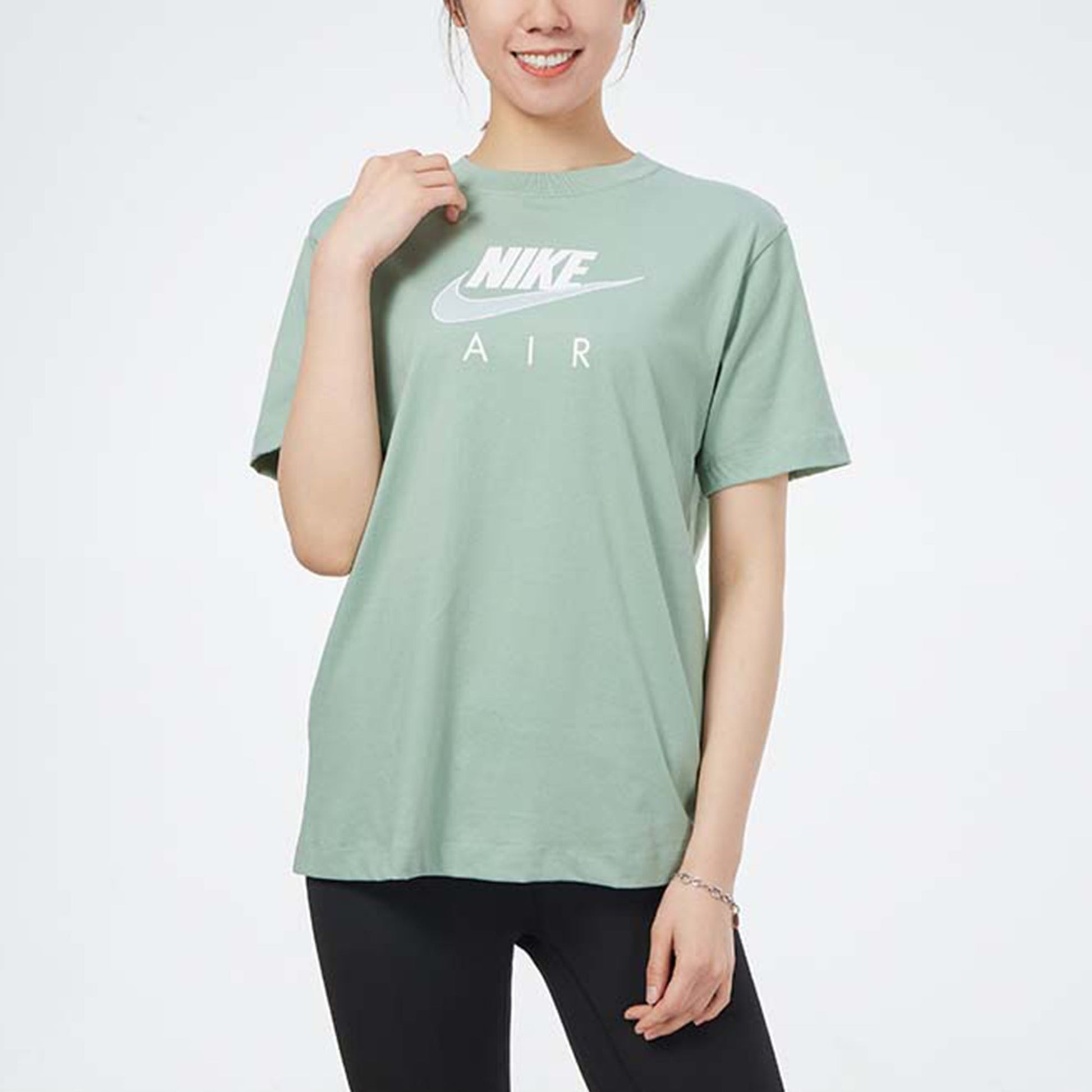 (WMNS) Nike Air Logo Casual Sports Short Sleeve Green CZ8615-006