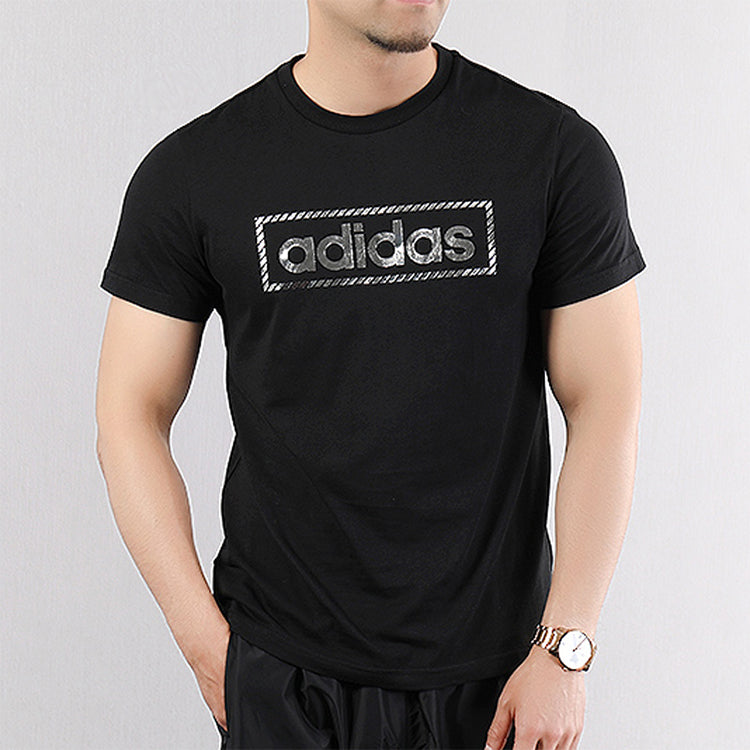 adidas Alphabet Printing Sports Stylish Round Neck Short Sleeve Black DY8721