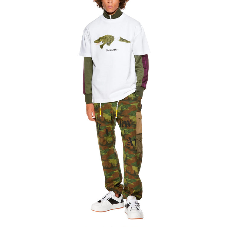 Palm Angels Croco Short-Sleeve Tee 'White/Green' PMAA001R21JER0020155