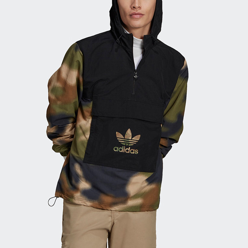 adidas originals Half Zipper Pullover hooded Camouflage Printing Jacket Green GN1875