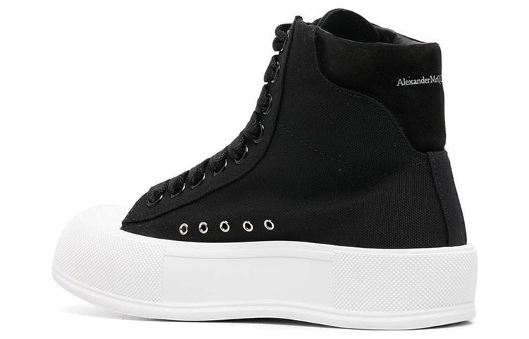 (WMNS) Alexander McQueen High-Top Deck Skate Plimsoll Shoes 'Black White' 697123W4MV71070