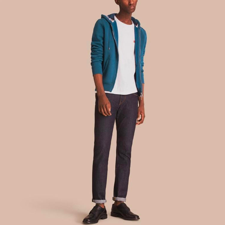 Men's Burberry Fleece Lined Long Sleeves Hooded Jacket Blue 40504161