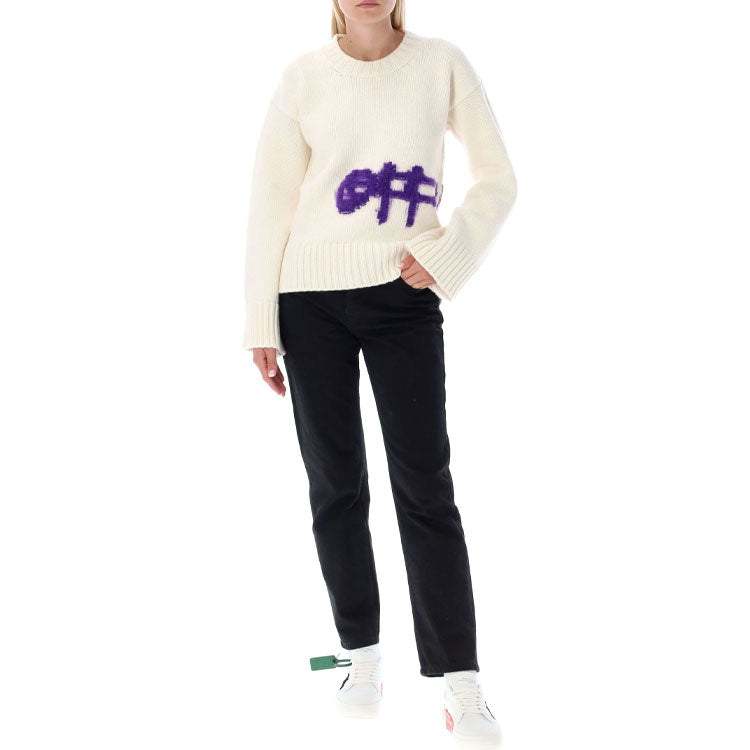(WMNS) Off-White Logo Intarsia Crewneck 'White Purple' OWHE086F22KNI0010137