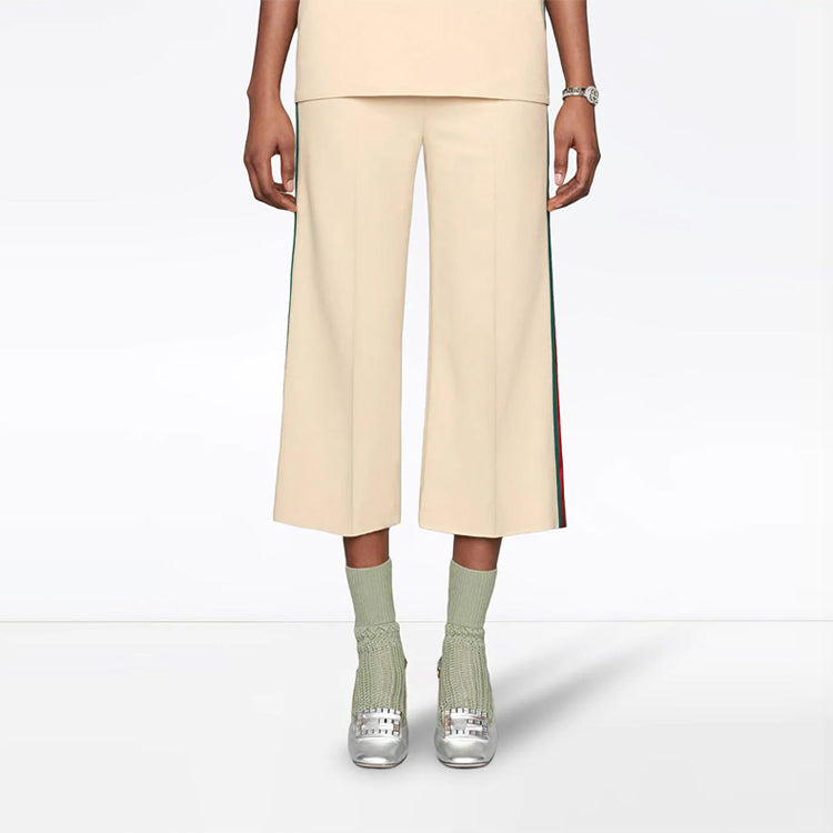 (WMNS) Gucci Web Casual Solid Color Webbing High Waist White Pants 523250-ZKR01-9992