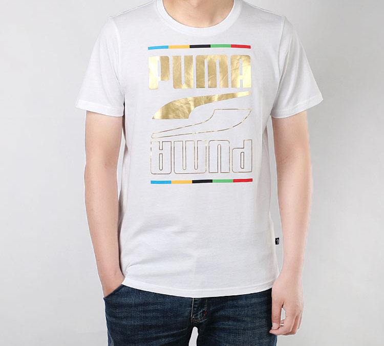 PUMA Casual Sports Bronzing Logo Alphabet Printing Round Neck White 586589-02