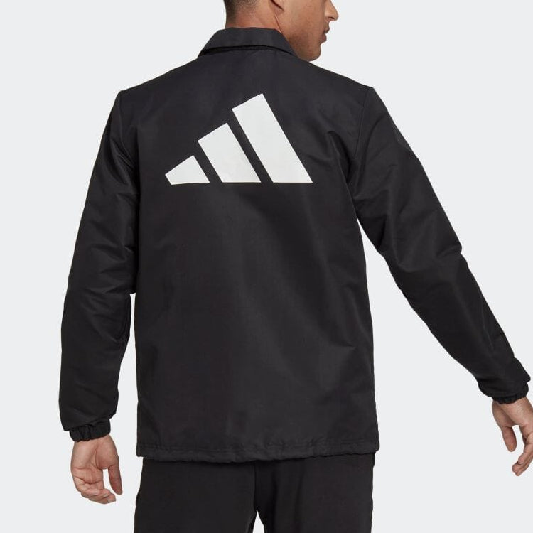 adidas Sportswear Future Icon Coach Jacket Solid Color lapel Long Sleeves Black H39794