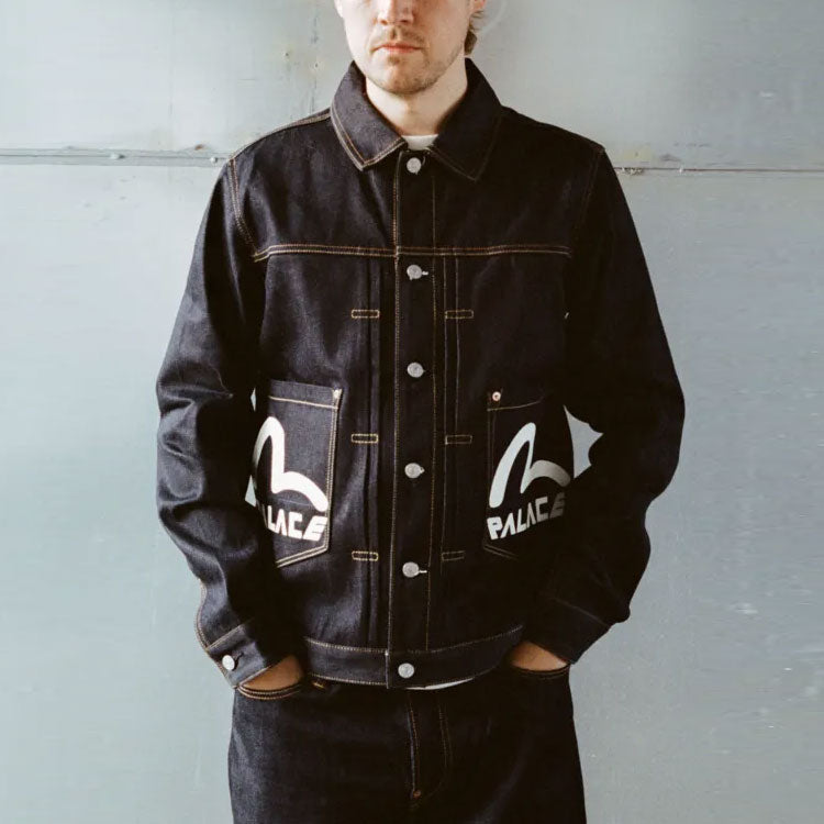 Palace X Evisu FW21 Classic Seagull Denim Jacket Indigo Raw Logo Jacket 'Black' P21EVD001