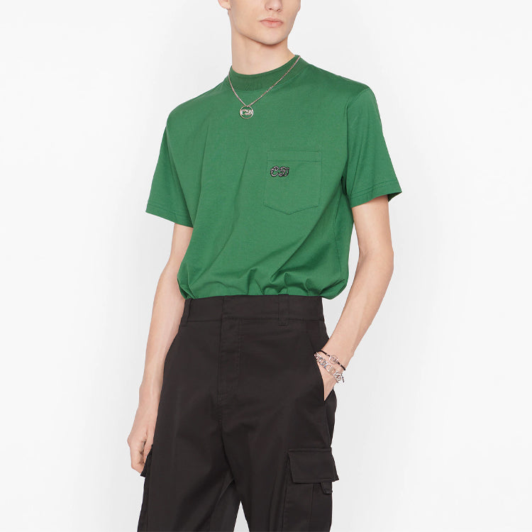 Men's DIOR x KENNY FW21 Crossover Pocket Alphabet Pattern Loose Short Sleeve Green 193J635A0677-C679