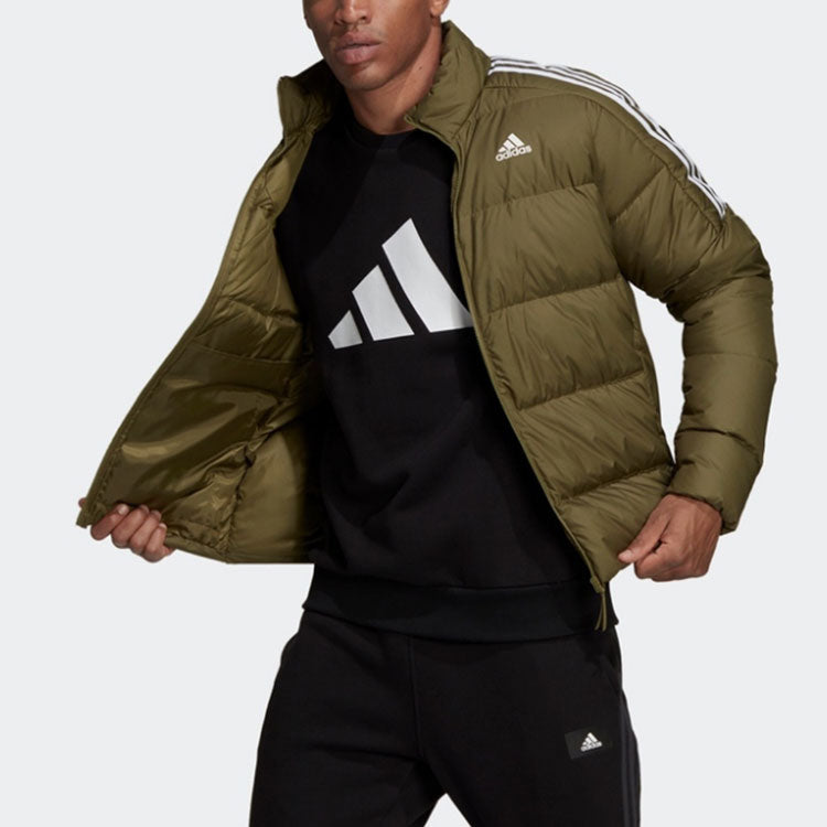 Men's adidas Ess Mid Dwn Jkt Sports Stay Warm Stand Collar With Down Feather Dark Olive Green Jacket GT9144