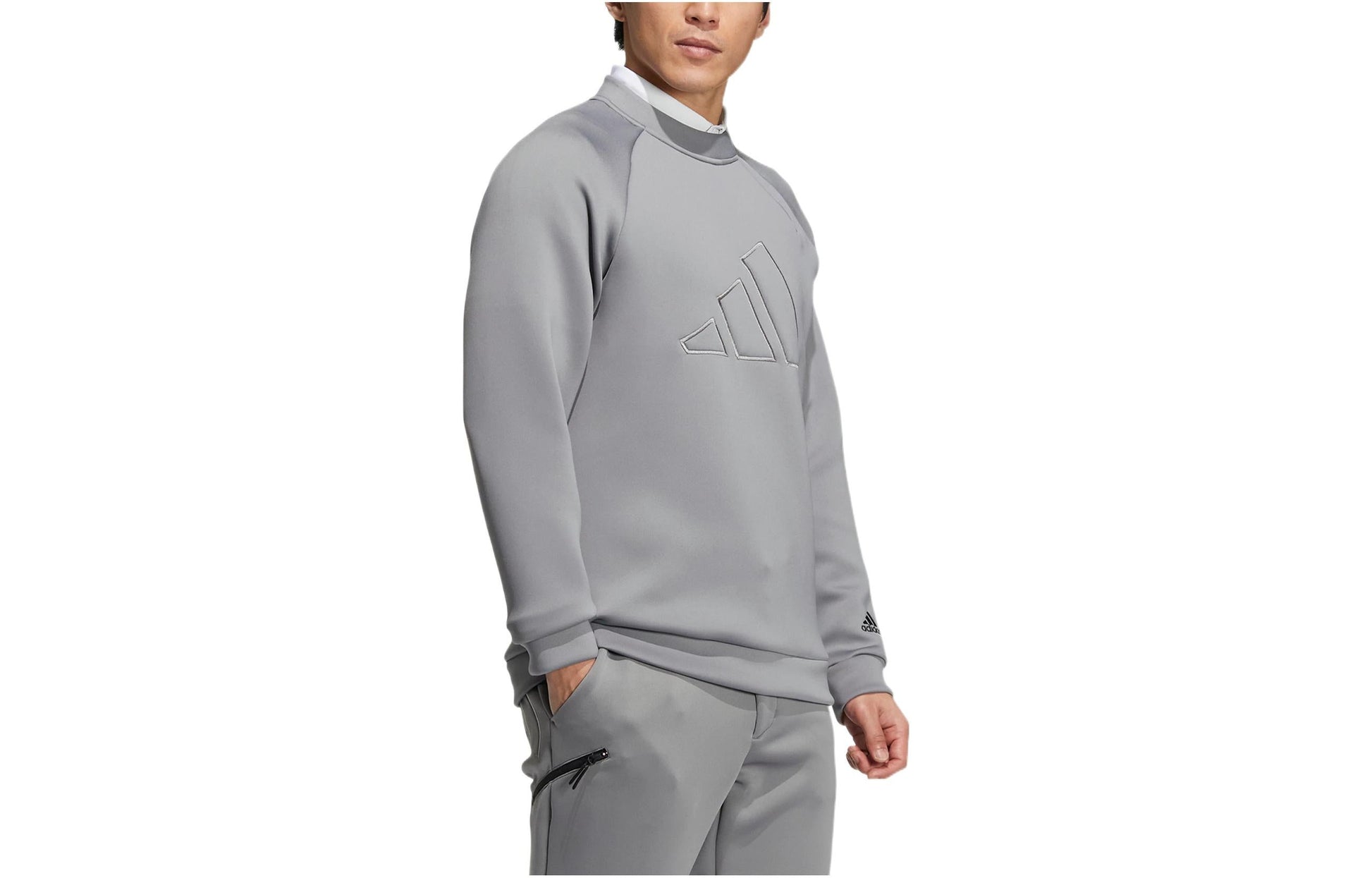 Men's adidas Bos Spcr Sweat Solid Color Large Logo Embroidered Pullover Round Neck Half Zipper Long Sleeves Gray HG8302