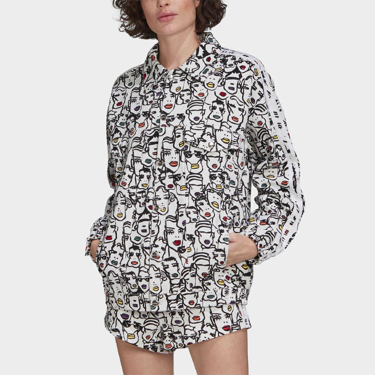 (WMNS) adidas Originals x Fiorucci Face logo Print Jacket 'Black White' FL4136
