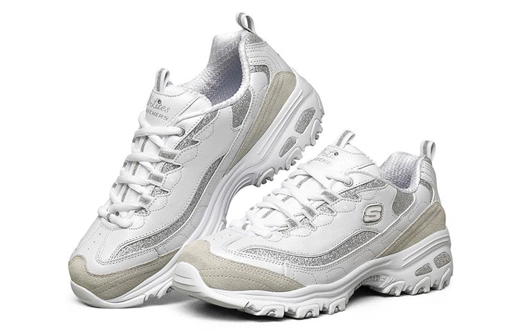 (WMNS) Skechers D'Lites 1.0 Low-Top Running Shoes White/Silver 13155-WSL