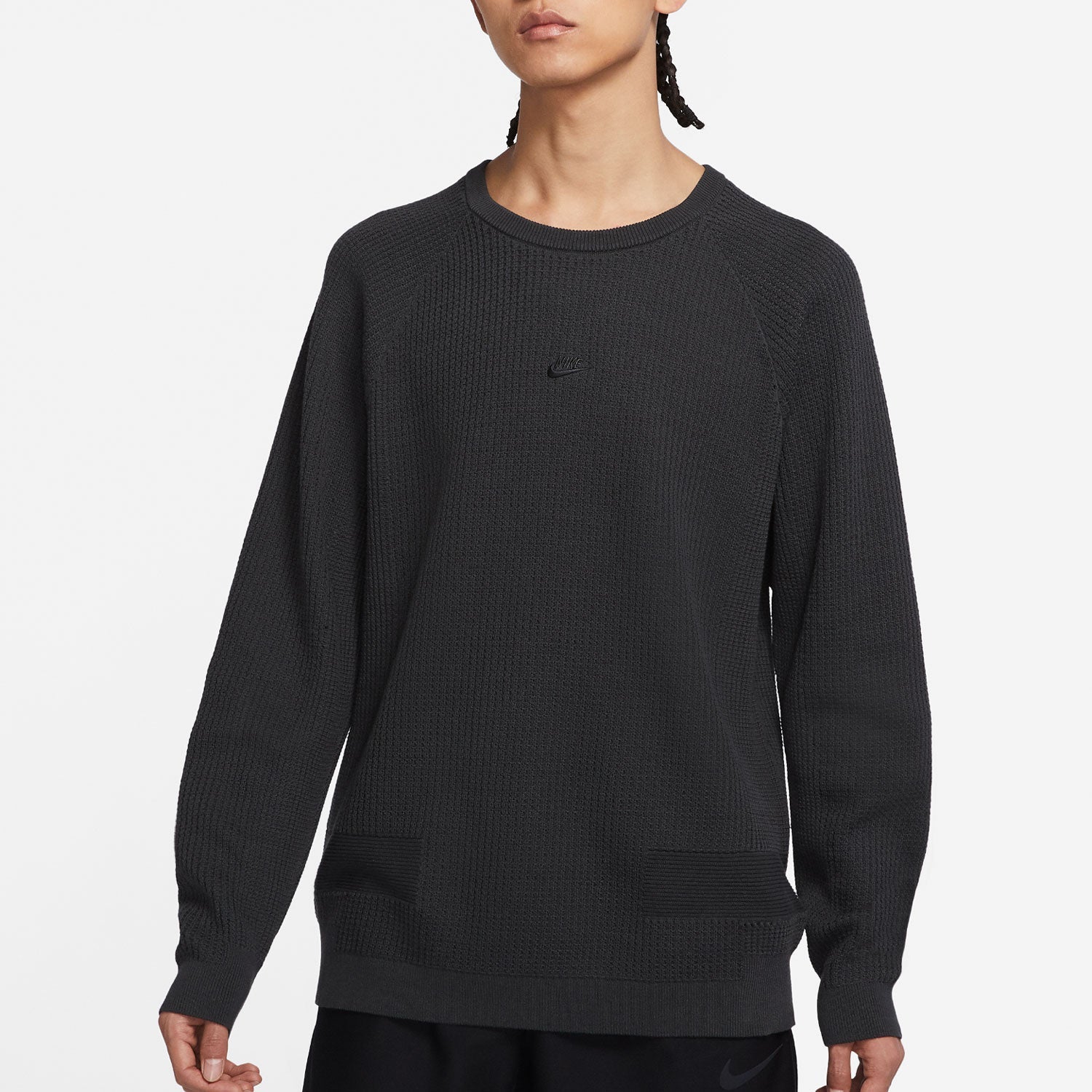 Men's Nike Round Neck Long Sleeves Casual Sports Pullover Wool Sweater Black DN3618-060