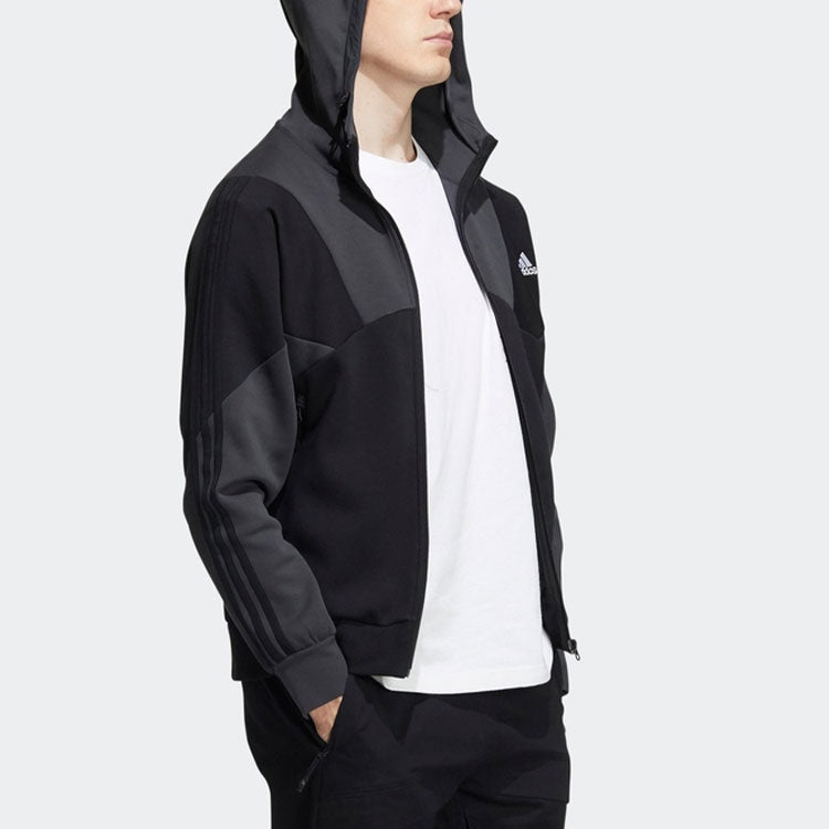 adidas Casual Sports hooded Splicing Jacket Black HE7469