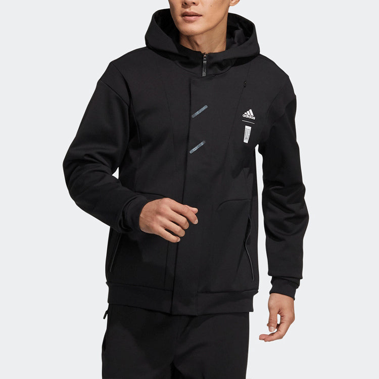 adidas Printing Logo Sports Hooded Jacket Black HE5116